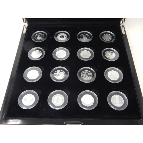 68 - Stunning UK 50p Silver Proof Collection 40th Anniversary (1969-2009) 16 coins including the Rare Kew... 