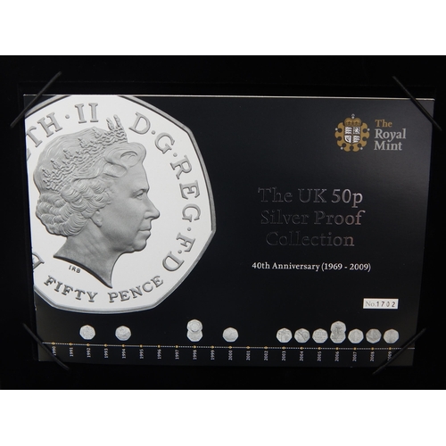 68 - Stunning UK 50p Silver Proof Collection 40th Anniversary (1969-2009) 16 coins including the Rare Kew... 