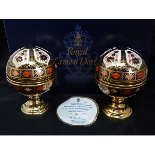 495 - A Royal Crown Derby Old Imari pattern 1128 limited edition Millennium globe thermometer and a Millen... 