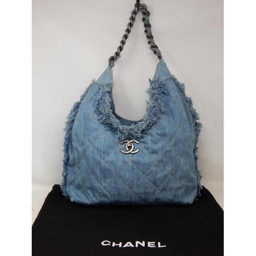 CHANEL 2015 Fringe Embellished Denim Hobo Handbag: Serial No. 20754714 with  outer dust bag. Provenan
