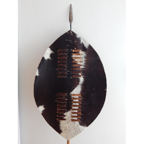 487 - Swaziland Tribal Spear & Shield: Approx 148cm high