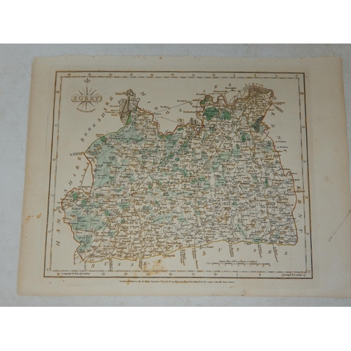 491 - An C18th Map of Surry (Surrey) by John Carey 1787 (Unframed) Measuring 32.5cm x 24cm