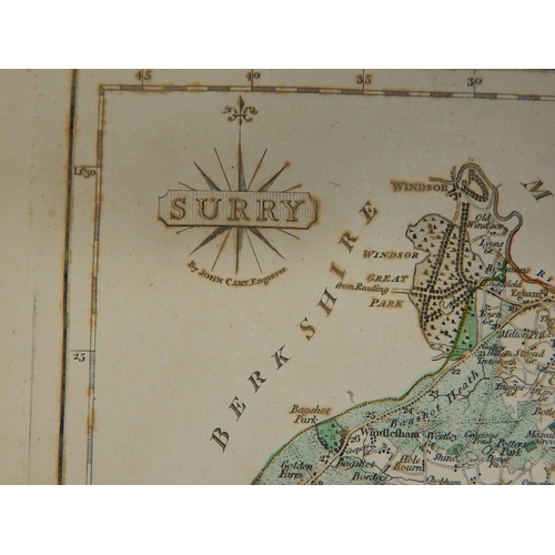 491 - An C18th Map of Surry (Surrey) by John Carey 1787 (Unframed) Measuring 32.5cm x 24cm