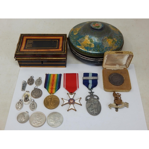 493 - A Group of Medal Including a WWI Victory Medal Edge Named to SE 6093 PTE A TIMMS A.V.C, Masonic Meda... 