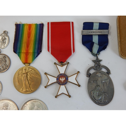 493 - A Group of Medal Including a WWI Victory Medal Edge Named to SE 6093 PTE A TIMMS A.V.C, Masonic Meda... 