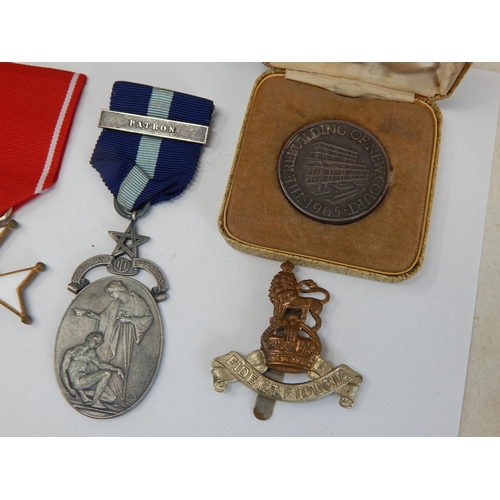 493 - A Group of Medal Including a WWI Victory Medal Edge Named to SE 6093 PTE A TIMMS A.V.C, Masonic Meda... 