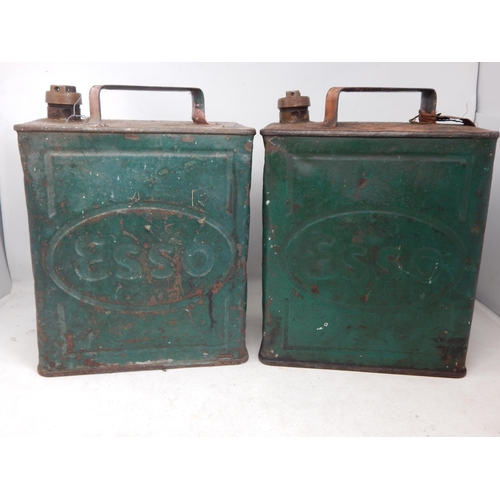 492 - Two Vintage Esso Petrol Cans with Brass Caps.