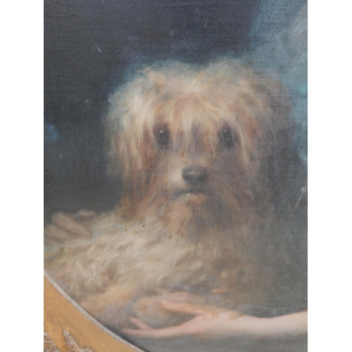 543 - I. SABATINI: Large 19th Century Oil on Canvas of Constance Lardelli with her dog: Framed: Measuring ... 