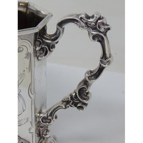 101 - Early Victorian Silver Octagonal Tankard, Panels of Figural Decoration with Rococo Style base & Hand... 