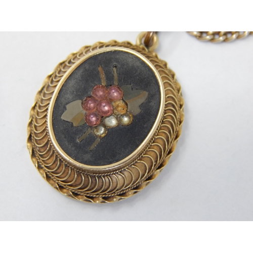 206 - Late 19th Century Yellow Metal Mourning Pendant set with a Pietra Dura Panel & Reverse Hair Panel