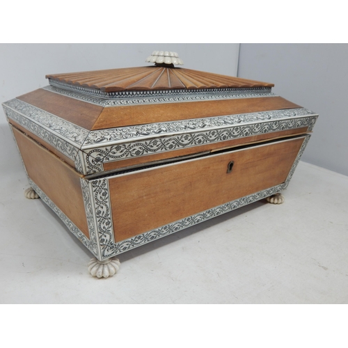 553 - 19th Century Sewing Box with Fitted Interior & Bone Inlay Sitting on Four Bone Feet (one needing to ... 