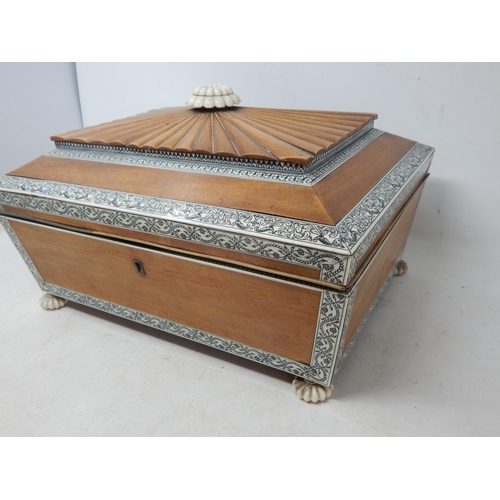 553 - 19th Century Sewing Box with Fitted Interior & Bone Inlay Sitting on Four Bone Feet (one needing to ... 