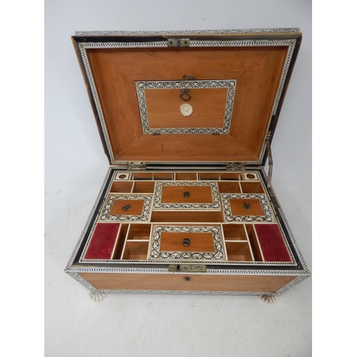 553 - 19th Century Sewing Box with Fitted Interior & Bone Inlay Sitting on Four Bone Feet (one needing to ... 