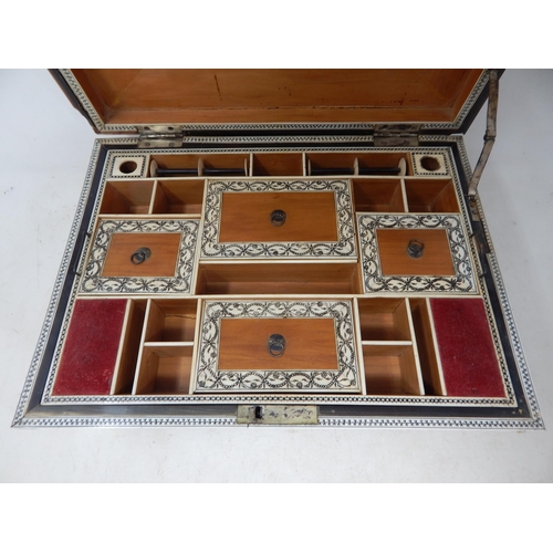 553 - 19th Century Sewing Box with Fitted Interior & Bone Inlay Sitting on Four Bone Feet (one needing to ... 