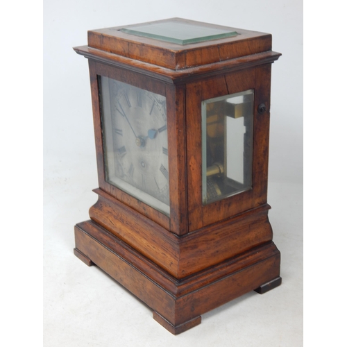 555 - 19th Century Wooden Cased Single Fusee Movement Mantel Clock with Silvered Dial by Shaw: Measures 26... 