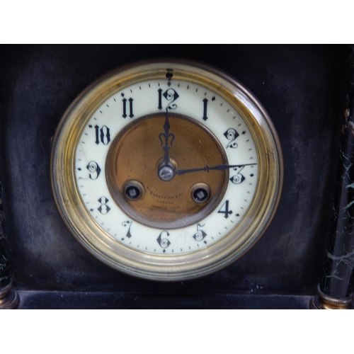 556 - 19th Century Slate/Marble Pendulum Mantel Clock Striking on a Gong with Corinthian Column Decoration... 