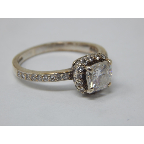 214 - 9ct White Gold Ring Set with a Central Moissanite 1.0ct with Moissanite Border & Shoulders: Size L/M... 