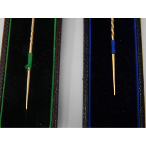 284 - Two Late 19th Century Gold Tie/Stick Pins Set with Pearls in Original Fitted Cases