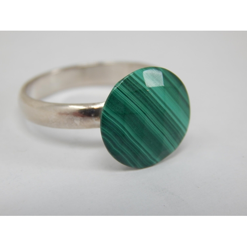 273 - A New Sterling Silver & Malachite Ring Set with a 14mm Round Cut Cabochon Malachite: Ring Size U: Gr... 