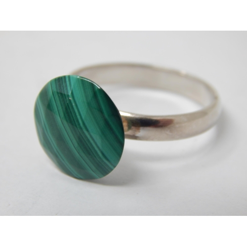 273 - A New Sterling Silver & Malachite Ring Set with a 14mm Round Cut Cabochon Malachite: Ring Size U: Gr... 