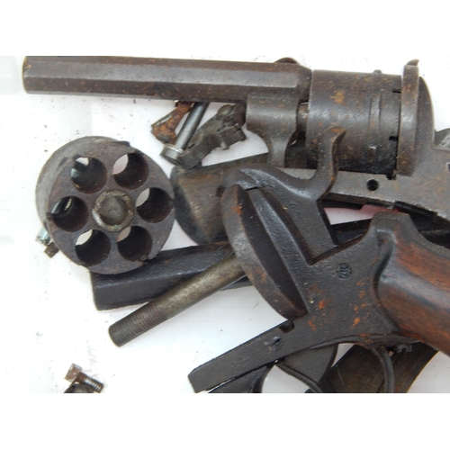 610 - Two 19th Century Pinfire Revolvers in Pieces: Unsure if Complete: Sold as an exempt item under Secti... 