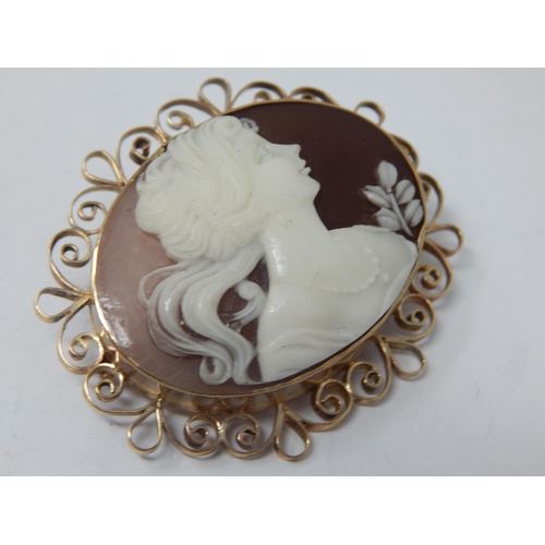 220 - Large 9ct Gold Framed Cameo of a Classical Lady: Measures 50mm wide