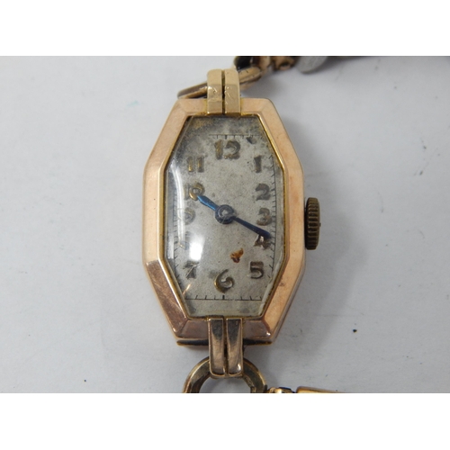 221 - 9ct Gold Cased Ladies Vintage Wristwatch on Plated Expandable Strap