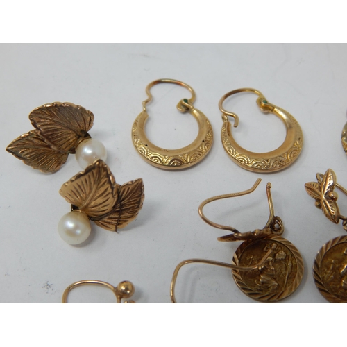 222 - 7 x Pairs of 9ct Gold Earrings: Gross weight 8.55g