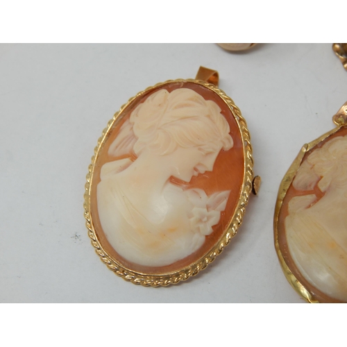 225 - 9ct Gold Tested Cameo Brooches, Pendant & Ring