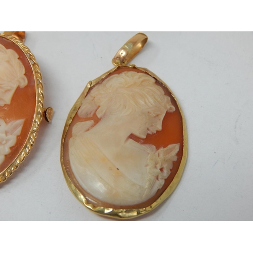 225 - 9ct Gold Tested Cameo Brooches, Pendant & Ring