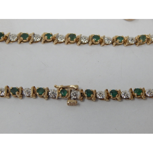 239 - 9ct Yellow Gold Diamond & Emerald Set Tennis Bracelet together with a further 9ct Gold Bracelet: Gro... 