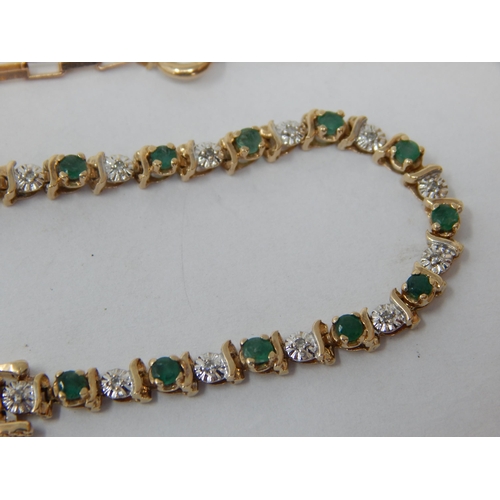 239 - 9ct Yellow Gold Diamond & Emerald Set Tennis Bracelet together with a further 9ct Gold Bracelet: Gro... 