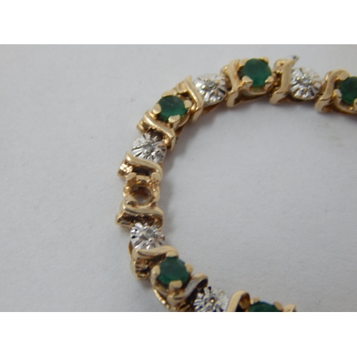 239 - 9ct Yellow Gold Diamond & Emerald Set Tennis Bracelet together with a further 9ct Gold Bracelet: Gro... 