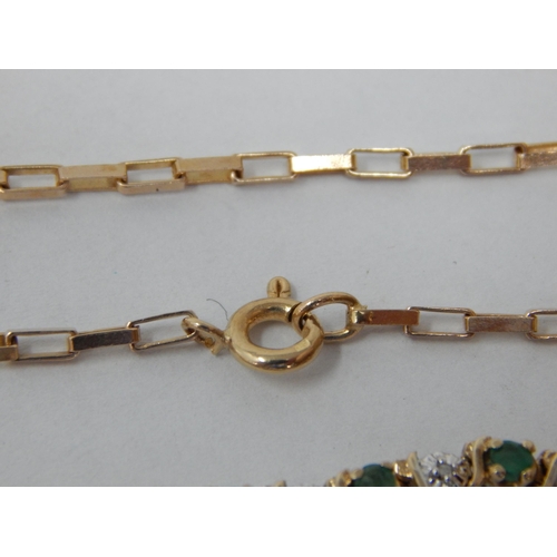 239 - 9ct Yellow Gold Diamond & Emerald Set Tennis Bracelet together with a further 9ct Gold Bracelet: Gro... 