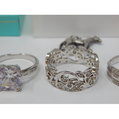 243 - 10ct Gold Filled Ring in Pandora Ring Box together with 6 Silver Rings & 2 Silver pendants