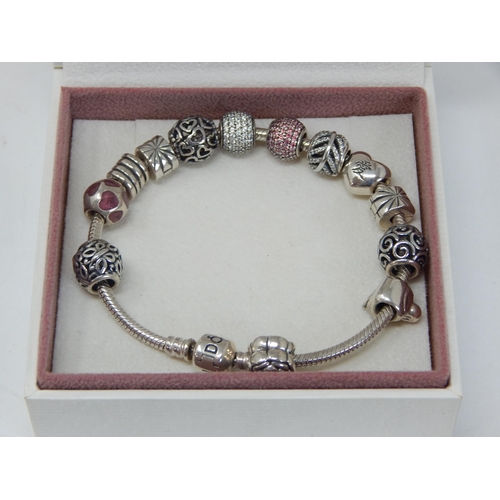 244 - Pandora Silver Charm Bracelet with 10 Charms in Original Fitted Case