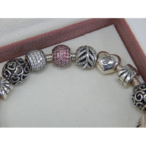 244 - Pandora Silver Charm Bracelet with 10 Charms in Original Fitted Case