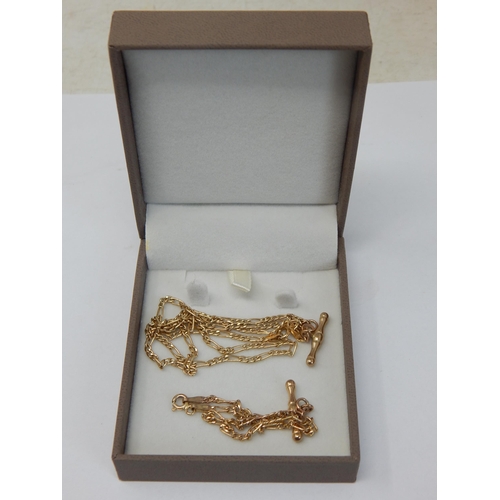 302 - 9ct Yellow Gold Necklace with T-Bar (48cm) together with a 9ct Yellow Gold Matching Bracelet (22cm):... 