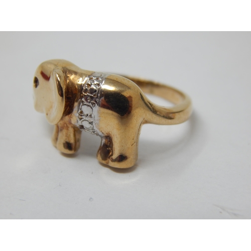 345 - 9ct Yellow Gold Elephant Ring: Size K: gross weight 3.82g: Presented in Ring Box