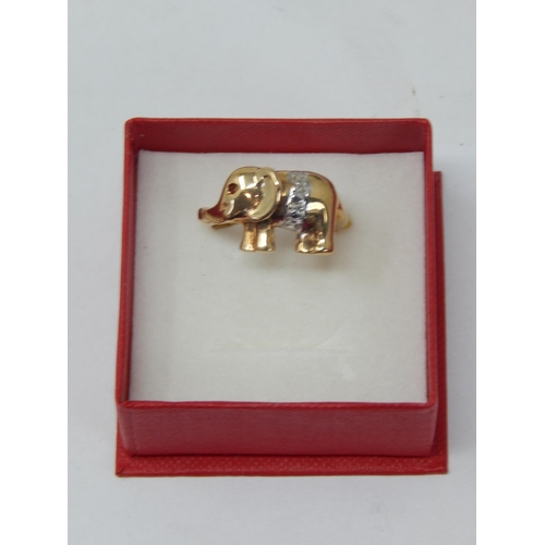 345 - 9ct Yellow Gold Elephant Ring: Size K: gross weight 3.82g: Presented in Ring Box