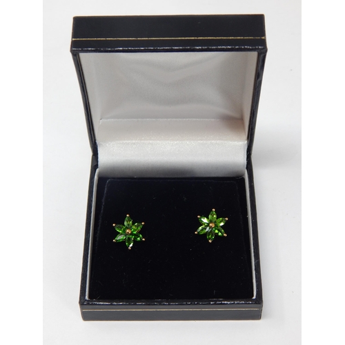 381 - A Pair of 9ct Yellow Gold Russian Diopside Earrings in Fitted Case