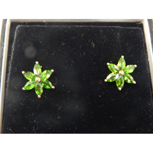 381 - A Pair of 9ct Yellow Gold Russian Diopside Earrings in Fitted Case