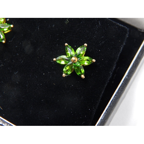 381 - A Pair of 9ct Yellow Gold Russian Diopside Earrings in Fitted Case