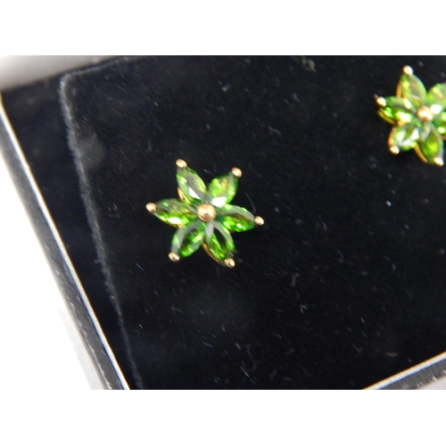 381 - A Pair of 9ct Yellow Gold Russian Diopside Earrings in Fitted Case