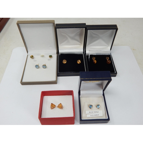 382 - 6 x Pairs of 9ct Gold Gem Set Earrings in Presentation Cases