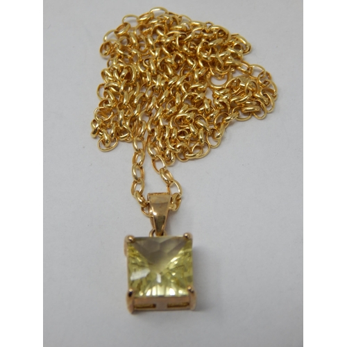 389 - 14ct Yellow Gold Chain with attached 9ct Gold Gem Set Pendant: Gross weight 3.41g