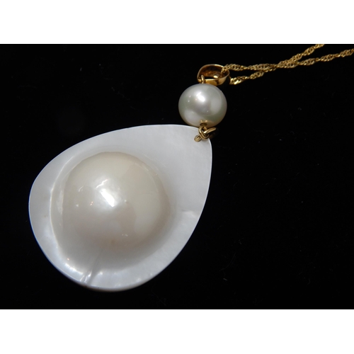 396 - 9ct Yellow Gold Chain (tangled) with Pearl Pendant in Presentation Box