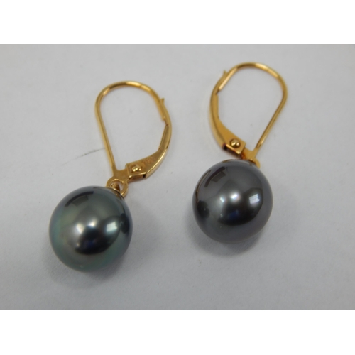 398 - A Pair of 18ct Gold Tahitian Pearl Earrings in Fitted Case