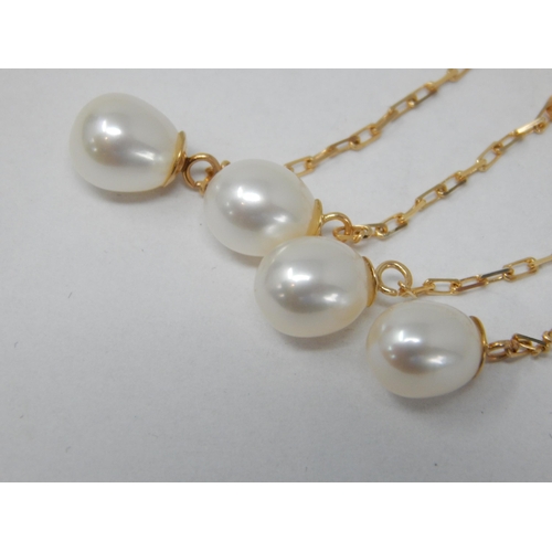 399 - A Pair of 14ct Yellow Gold Twin Pearl Drop Earrings in Fitted Case