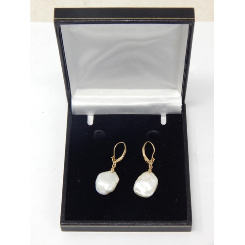 403 - A Pair of 9ct Yellow Gold Baroque Pearl Earrings in Presentation Case. gross weight 3.61g